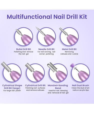 Electric Nail Drill Kit | Professional 20000 RPM E File for Acrylic Nails & Gel | Adjustable Speed Electric Manicure Pedicure Set | Perfect Gift for Beginners & Women - Purple - Buy Online on GoSupps.com