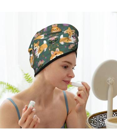Corgi Floral Velvet Hair Cap Towel Wrap for Women | Absorbent Drying for Wet Hair Swimming & Travel - Buy Online on GoSupps.com