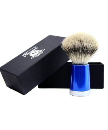 Haryali London Pure Silver Tip Shaving Brush - Stainless Steel & Shiny Blue Handle | Premium Shaving Set for Men - Buy Online on GoSupps.com