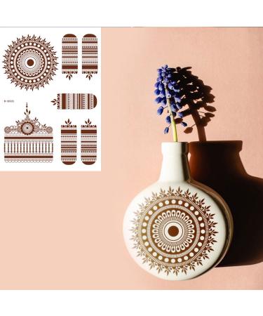 Brown Henna Temporary Tattoo Stickers - 6 Sheets Luxury Mandala Flower Design - Buy Online on GoSupps.com
