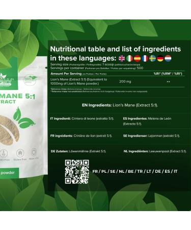 Lion's Mane Powder 100g - High-Dose Pure Hericium Erinaceus Supplement for Brain Health & Concentration - Raw Powders - Buy Online on GoSupps.com