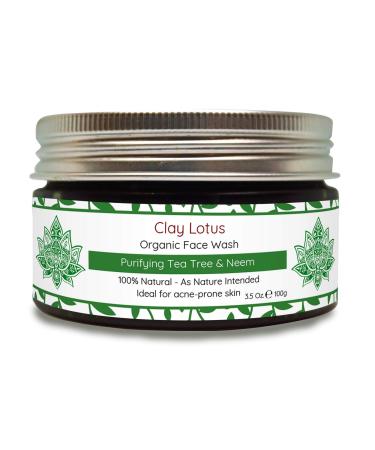 Clay Lotus Organic Face Wash for Acne-Prone  Oily Skin With Tea Tree Oil & Neem. All-Natural Acne Facial Cleanser For Blemishes  Spots  Redness & Blackheads. For Teens  Women & Men. Vegan