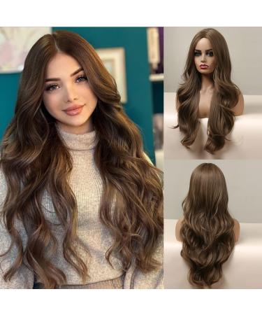 HAIRCUBE Wigs for Women Synthetic Curly Hair Wig Middle Parting Light Golden Brown