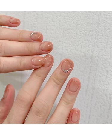 Nude Gradient Short Square Press On Nails - 24Pcs with Glue and Acrylic Diamond - Fashion False Nails for Women and Girls - Buy Online on GoSupps.com