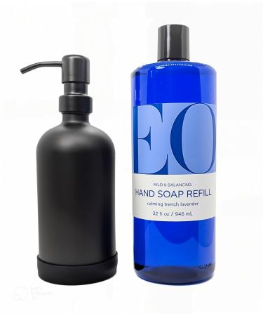 Energizing Essentials 1852 Bundle | Organic French Lavender Hand Soap Refill (32oz) & Farmhouse Reusable Glass Dispenser Moisturizing Aromatherapeutic Eco-Friendly