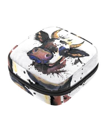 Menstruation pad bag with zipper women's napkin bag tampons collecting bags for women and girls (animal-cow-splash water watercolor painting)