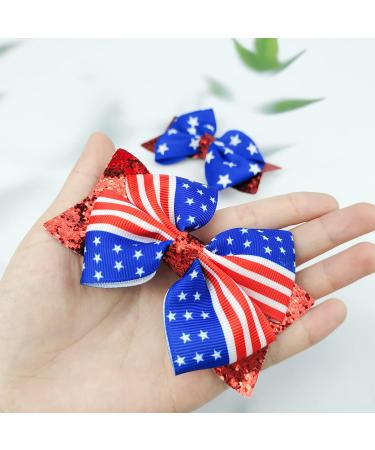 Independence Day Glitter Hair Clips 2pcs for Girls & Women - Stars and Stripes Hair Bows for Fourth of July & Memorial Day - Buy Online on GoSupps.com