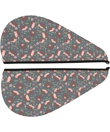 Hair Towel Wrap for Quick Drying | Button Towel Turban & Head Towel - Hedgehogs and Flowers Design - Buy Online on GoSupps.com