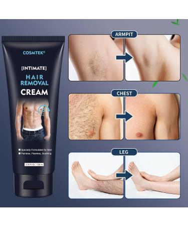 Soothing & Effective Hair Removal Cream for Men - Painless Depilation for Facial, Pubic, Underarm, Chest, Back - 5.07oz - Buy Online on GoSupps.com
