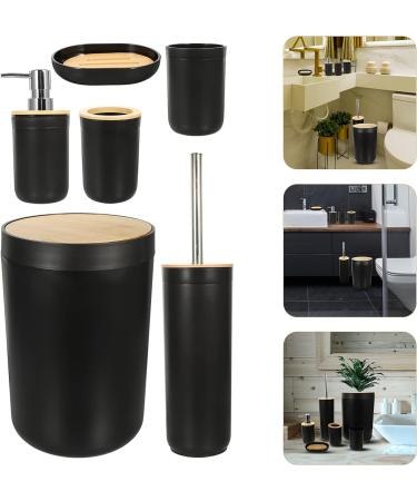 LUOZZY Bathroom Essentials Set - Black Trash Can, Toothbrush Cup, Hand Sanitizer Bottle - Buy Online on GoSupps.com