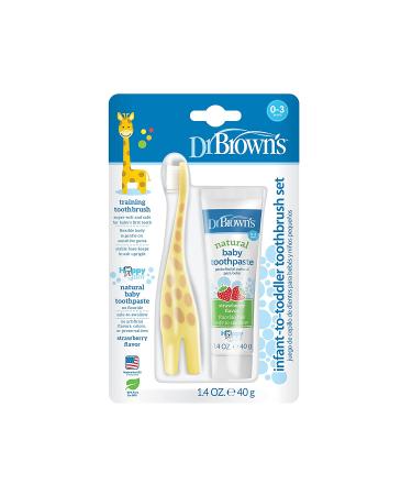Dr. Brown's Infant-to-Toddler Training Toothbrush Set with Strawberry Toothpaste - BPA Free, Fluoride-Free, Soft Bristles for Baby's First Teeth - Giraffe Design - Ages 0-3 - Buy Online on GoSupps.com