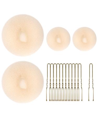Hair Bun Shaper Set 4 Size Beige Donut Bun Maker + 50 Bobby Pins for Chignon Bun Maker Hair Ring Style Accessories for Dancer Ballet Girls Extra