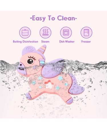 Unicorn Baby Teether with Anti-Drop Pacifier Clip - BPA-Free Teething Toys for Babies 3-12 Months - Baby Girls Boys Gift - Buy Online on GoSupps.com