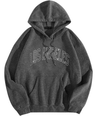 Men's Letter Graphic Long Sleeve Hoodie - Dark Gray Pullover Sweatshirt - Buy Online on GoSupps.com