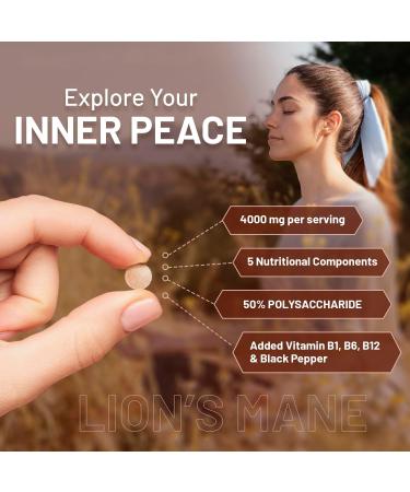 Lions Mane Mushroom Supplement 4000mg with Vitamin B1 B6 B12 & Black Pepper - 180 Super Strength Vegan Tablets with 50% Polysaccharides (Not Powder or Capsules) | Made in The UK by Prowise - Buy Online on GoSupps.com