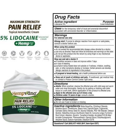 Hempvana Lidocaine 5% Relief Cream - Numbs Irritated Nerves Fast Anorectal Relief Hemp Seed Oil Non-Greasy 4-oz Jar - AS-SEEN-ON-TV - Buy Online on GoSupps.com