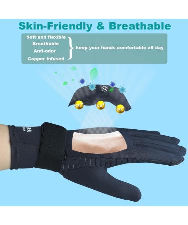 Copper Infused Compression Arthritis Gloves for Women Men - 2 Pairs Full Finger Support with Strap, Small-Medium Black - Buy Online on GoSupps.com