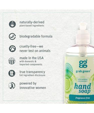 Grab Green Hand Soap 12 oz (Pack of 3) Fragrance-Free, Biodegradable, Plant & Mineral-Based with Aloe Moisture - 3 Count - Buy Online on GoSupps.com