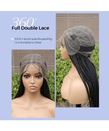 KRALER 36-Inch Full Lace Knotless Braided Wig for Black Women - Pre-Plucked Square Base Lace Front Wig with Baby Hair - Natural Black - Buy Online on GoSupps.com