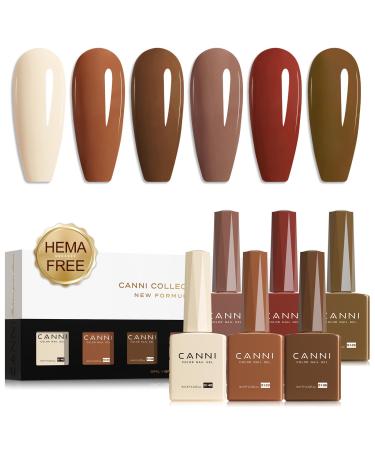 CANNI Brown Nude Gel Nail Polish - 6 Colors 9ML Brown Skin Tone Nude Roasted Chestnuts Beige Khaki Gel Nail Polish Set Soak off UV LED Nail Gel DIY Manicure Winter Nail Salon Chestnut Cake Set