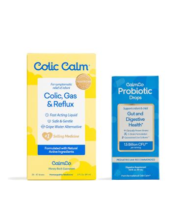 Colic Calm Homeopathic Gripe Water (2oz) & CalmCo Infant & Child Probiotic Drops (0.54oz) Combo Pack - Buy Online on GoSupps.com