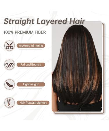 Long Black Wigs for Women - Shoulder Length Mixed Blonde with Bangs | Natural Synthetic Hair Replacement for Daily & Party Use - Style 2078-1 - Buy Online on GoSupps.com