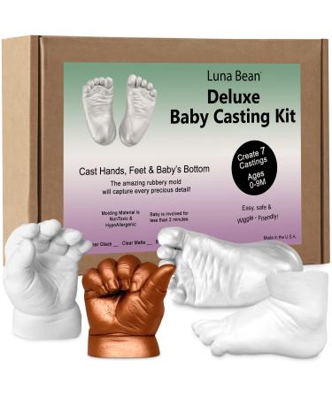 Luna Bean Deluxe Baby Keepsake Hand Casting Kit - Plaster Hand Mold Casting Kit for Infant Hand & Foot Mold - Baby Casting Kit for First Birthday, Christmas & Newborn Gifts - (Pearl Sealant)