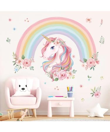 wondever Large Rainbow Wall Decals Unicorn Flower Peel and Stick Wall Art Stickers for Girls Bedroom Kids Room Baby Nursery - Buy Online on GoSupps.com
