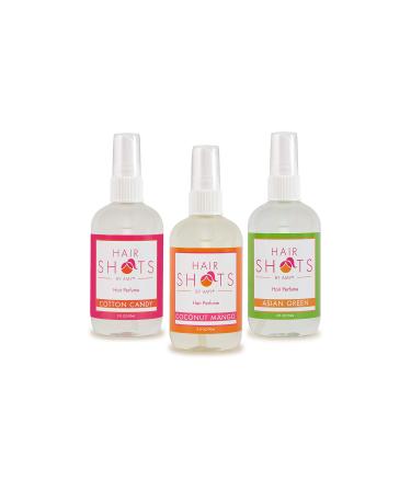 Hair Shots Heat Activated Hair Fragrance Mixer Bundle 3 Items: Cotton Candy, Coconut Mango, Asian Green