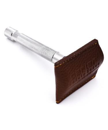 Parker Genuine Leather Double Edge Safety Razor Protective Sheath/Travel Cover (Saddle Brown)