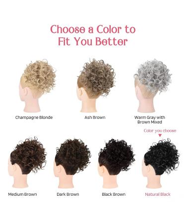 HOOJIH Messy Hair Bun Piece - Elastic Drawstring Loose Wave Curly Bun 65g Short Synthetic Ponytail Extension for Women - Natural Black - Buy Online on GoSupps.com