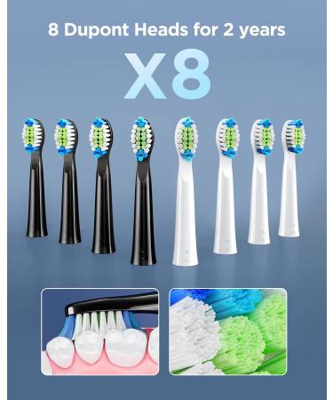 Bitvae Dual Ultrasonic Electric Toothbrush 2-Pack with Holders and 8 Brush Heads - 5 Modes, Rechargeable, Black & White | 30 Days Power for Healthy Teeth - Buy Online on GoSupps.com