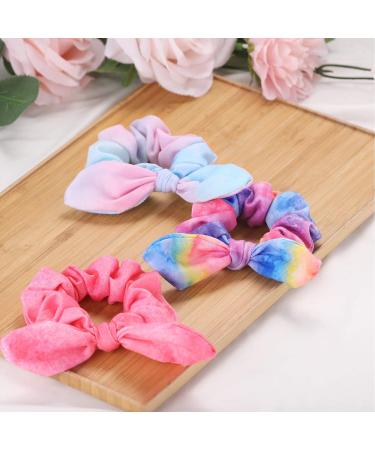 Bow Scrunchies: Funtopia 12 Pcs Cute Rabbit Bunny Ear Scrunchies - Colorful Tie Dye Hair Ties for Women, Girls, Kids - Buy Online on GoSupps.com