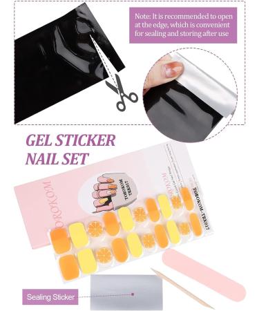 EBANKU Semi Cured Gel Nail Strips - Long Lasting Waterproof Nail Polish Wraps in Yellow and Orange | Includes Cuticle Stick, Nail File, Wipes - DIY Gel Nail Stickers - Buy Online on GoSupps.com