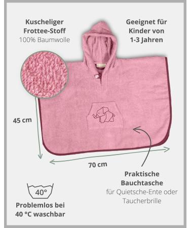 ULLENBOOM Bateponcho Babily - 100% Cotton Terry Baby Bath Towel & Robe for 1-3 Years Oeko-Tex Certified Made in EU - Ideal Pink Gift - Buy Online on GoSupps.com