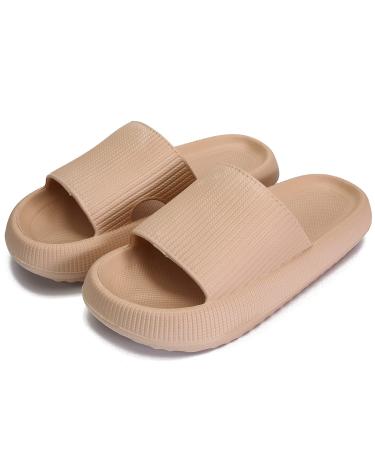 Pillow Slippers  Unisex Shower Bathroom Slipper EVA Massage Foam Super Soft Non-Slip Quick Drying Thick Sole Sandals Black Open Toe Home Slippers for Women and Men Khaki 9-10 Women/7-8 Men