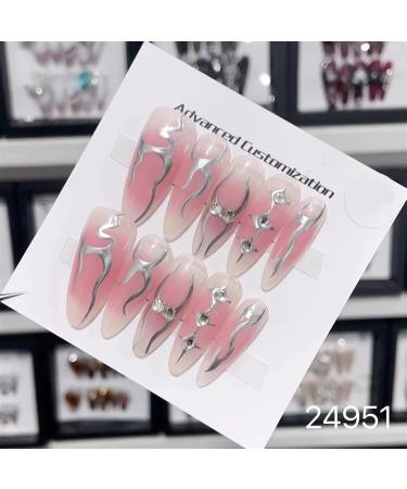 Nail Tips False Nails Tips Art Press on Nails Hand Made Fake Nails Painting Alloy Chain Decor Luxury Magic Mirror Power Design Punk Press On Nails(24951 S)