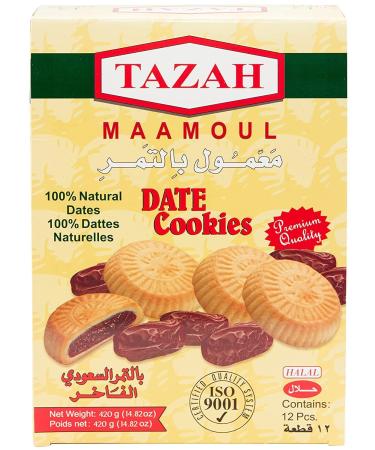 Tazah Maamoul 12 Cookies Individually Wrapped Natural Date Filled Shortbread Cookies Halal  12 Count (Pack of 1)