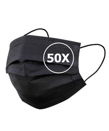 TBOC Disposable Hygiene Mask - Polypropylene Mask 3 Layers Soft Lightweight Breathable with Nose Clip 50 Black Units