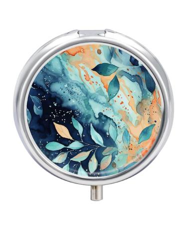 Round Pill Box Watercolor Pattern Print 3 Compartment Medicine Pill Case Print Pill Organizer Decorative Metal Portable Pill Box Pocket Pill Box Style-12