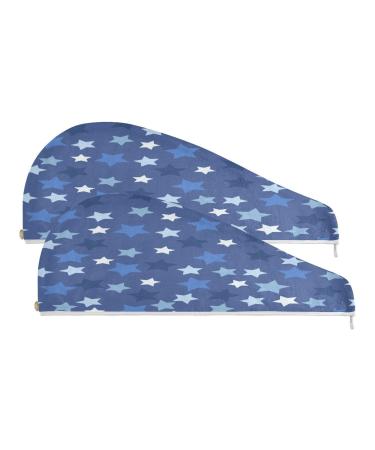 Stars Dry Hair Cap 2 Piece Quick Drying Towel Set with Button Headband Super Absorbent Soft & Comfortable