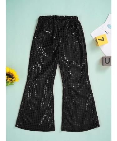 JEATHA Kids Girls Shiny Sequin Dance Pants | Wide Leg Bell-Bottoms for Jazz Hip-Hop Dancing | Black, 6-7 Years - Buy Online on GoSupps.com