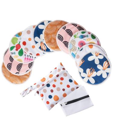 Organic Bamboo Nursing Pads for Breastfeeding - 10 Washable Pads + Wet Bag +Wash Bag, Super Absorbent Breast Pads Nipple Pads for Breastfeeding Reusable Breast Pads for Breastfeeding(Large 4.7") Calico