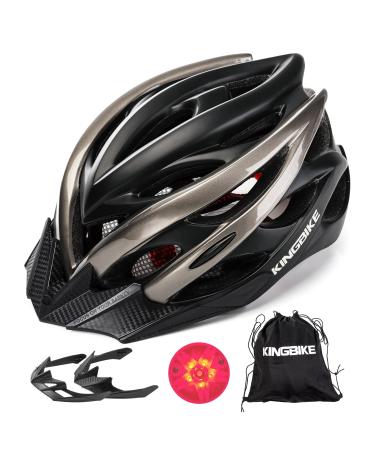 KINGBIKE Light Comfortable Adults Youth Bike Helmet with LED Safety Rear Light+ Detachable Visor, Helmet Storage Backpack for Children Men Women Youth Black&#titanium XXL(59-63CM)