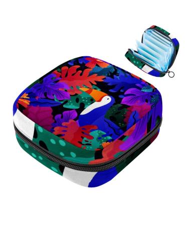 Storage bags for women's bandages tropical purple leaves menstrual cup portable women's tapes storage bags female menstruation first period bag