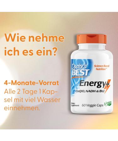 Doctors Best Energy Plus - Coenzyme Q10 NADH & Vitamin B12 | 60 Vegan Capsules | Gluten-Free Non-GMO Lab Tested - Buy Online on GoSupps.com