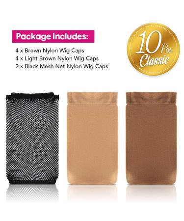 LEOBRO 10 Pack Wig Caps - Brown & Black Stocking & Mesh Caps for Women, Men & Halloween Cosplay - Buy Online on GoSupps.com