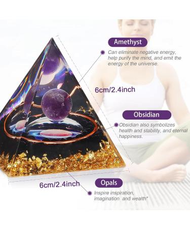 Orgone Pyramid - Amethyst & Obsidian Healing Crystals for Love, Health, and Protection - Chakra Balancing Meditation Home Decor - 6cm - Buy Online on GoSupps.com
