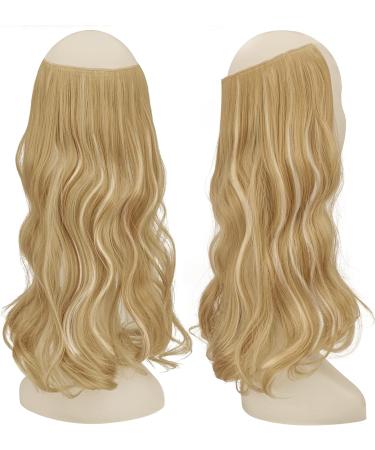 FESHFEN 18 inch Golden Highlighted Bleach Blonde Invisible Secret Wire Crown Hair Extension for Women | Curly Wavy Synthetic Hairpieces - Buy Online on GoSupps.com