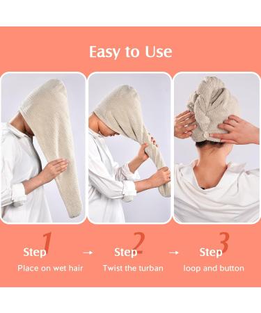 YFONG Microfiber Hair Towel Wrap - 2 Pack Super Absorbent Quick Dry Hair Turban for Women | Anti Frizz Large Hair Drying Towel in Gray & Camel - Perfect for All Hair Styles - Buy Online on GoSupps.com